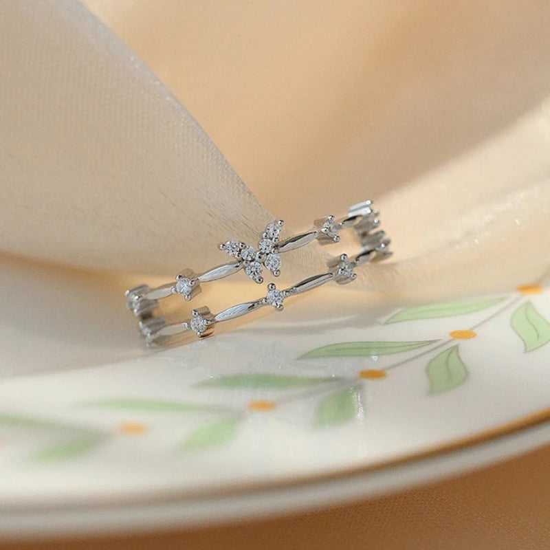Premium Butterfly Ring - Silver-Tone Zircon Jewelry