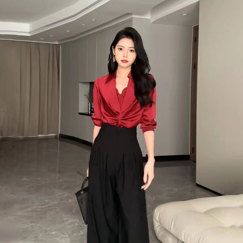 Elegant High-Waist Wide-Leg Pants - Office Ready Trousers