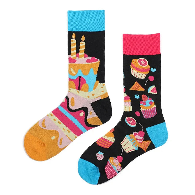 Colorful Print Cotton Socks - Unisex Mid-Tube Casual Pair