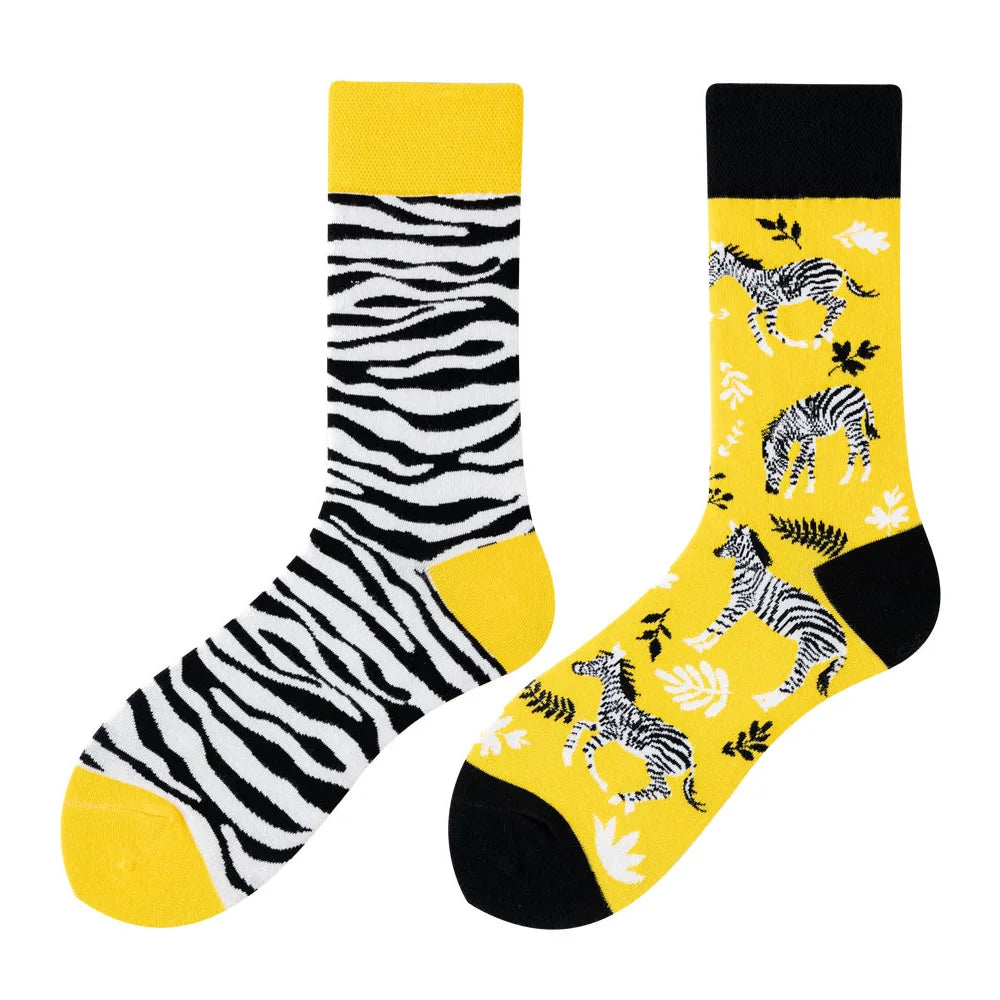 Colorful Print Cotton Socks - Unisex Mid-Tube Casual Pair