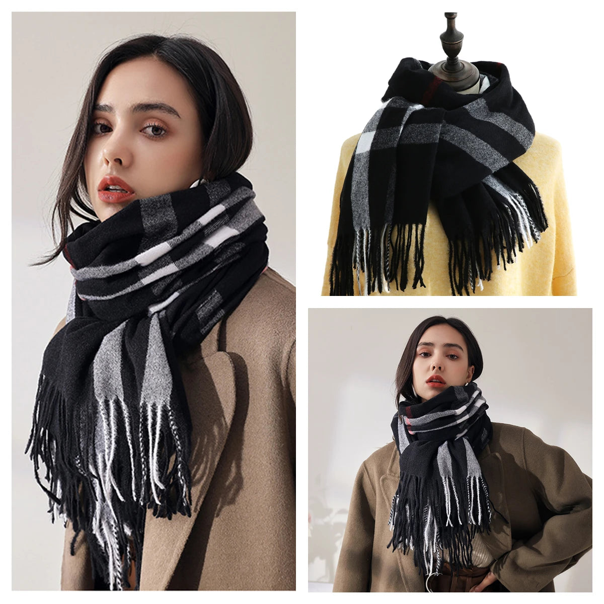 Luxury Plaid Cashmere-Feel Scarf - Oversized Shawl Wrap