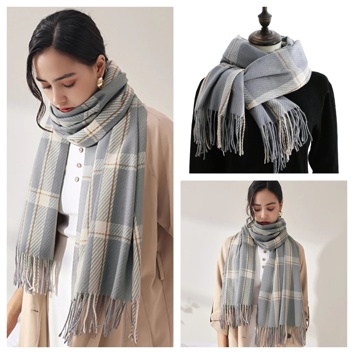 Luxury Plaid Cashmere-Feel Scarf - Oversized Shawl Wrap