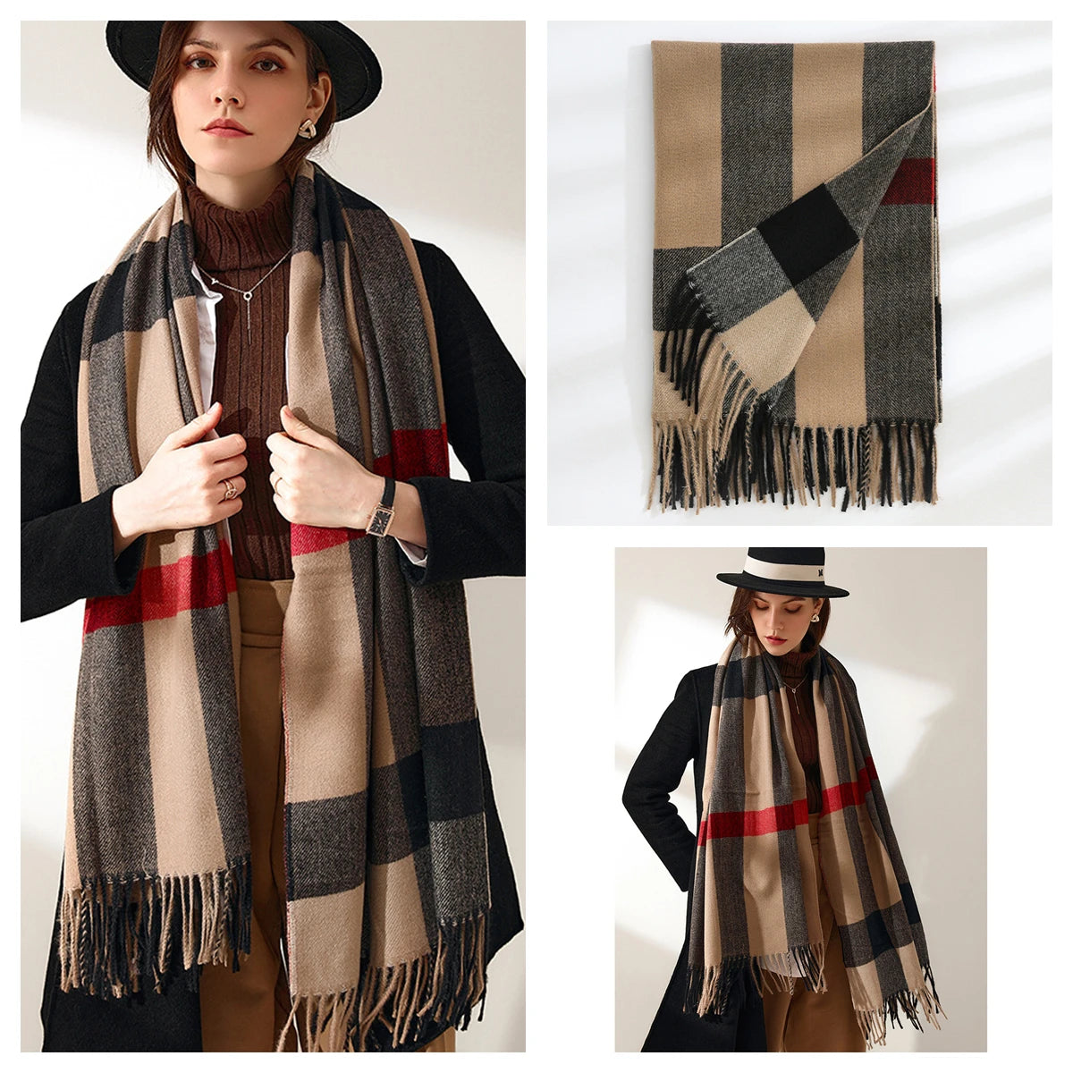 Luxury Plaid Cashmere-Feel Scarf - Oversized Shawl Wrap