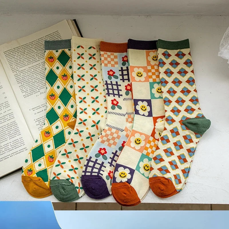 Premium Floral Pattern Long Socks - Soft Cotton Everyday Pair