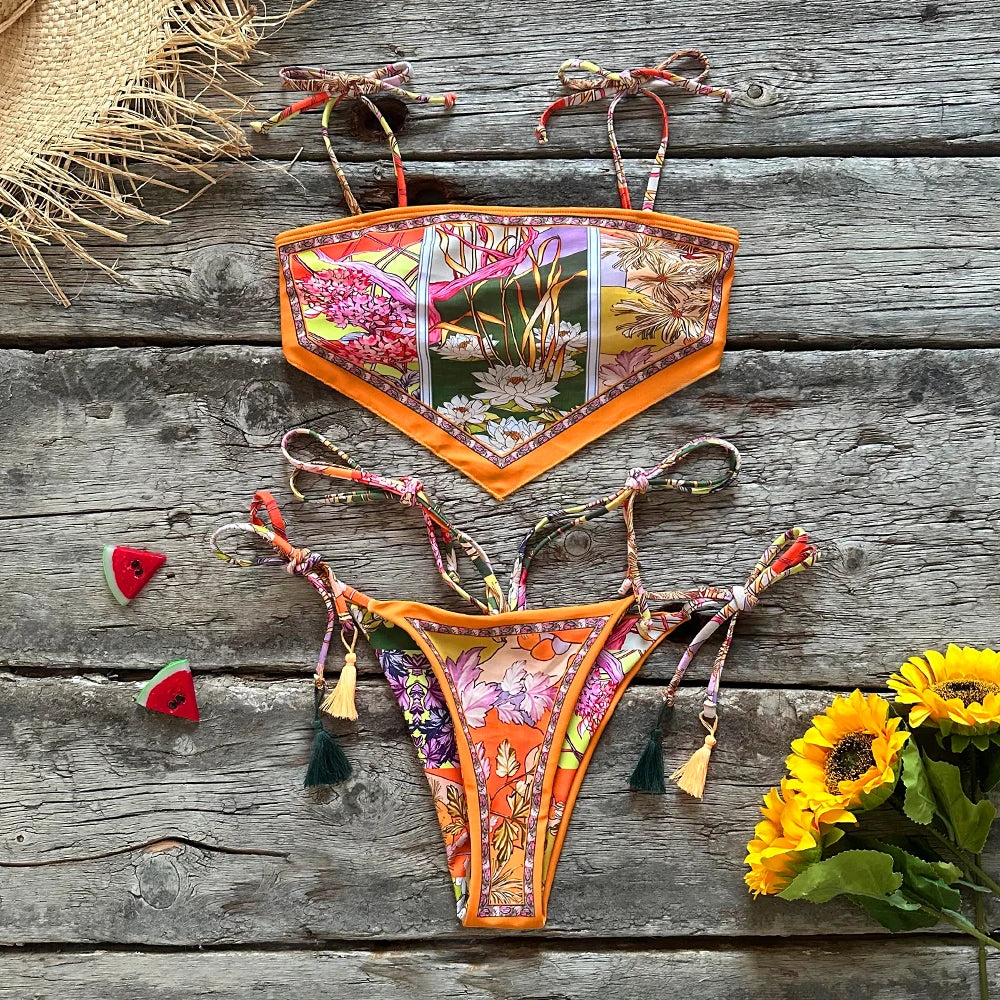 Premium Printed Brazilian Bikini Set - Halter Backless 2-Piece Swimwear
