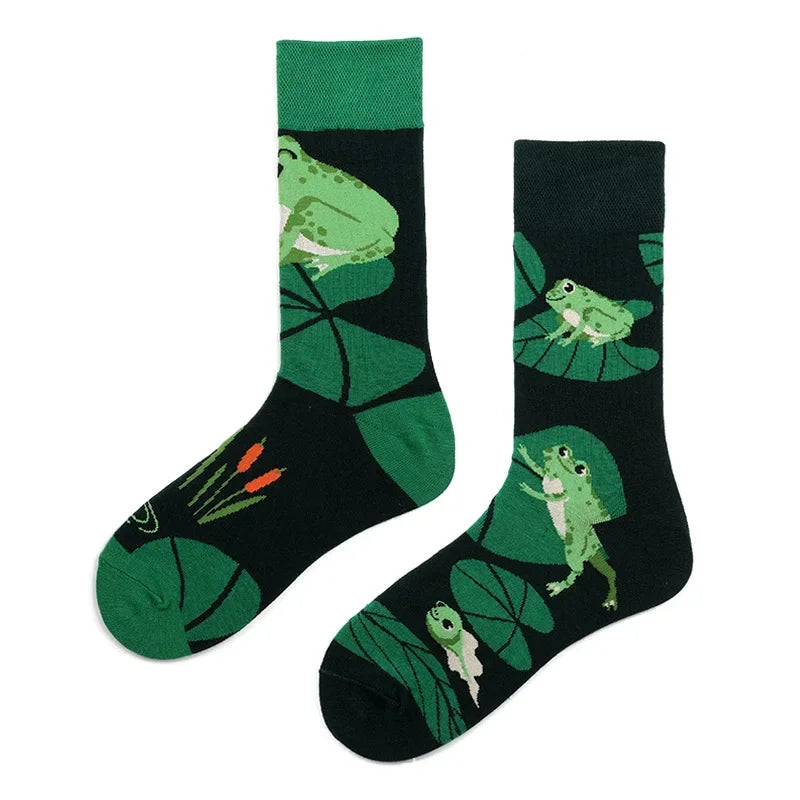 Colorful Print Cotton Socks - Unisex Mid-Tube Casual Pair