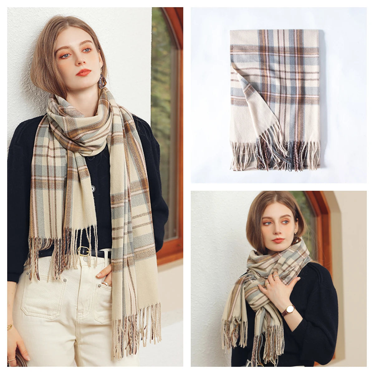 Luxury Plaid Cashmere-Feel Scarf - Oversized Shawl Wrap