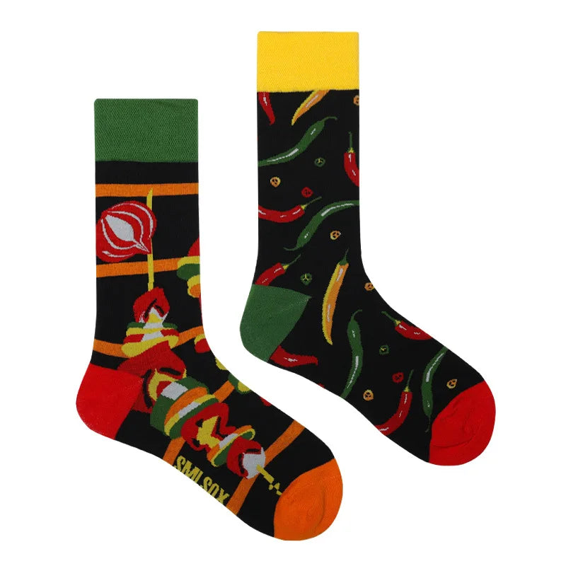 Colorful Print Cotton Socks - Unisex Mid-Tube Casual Pair