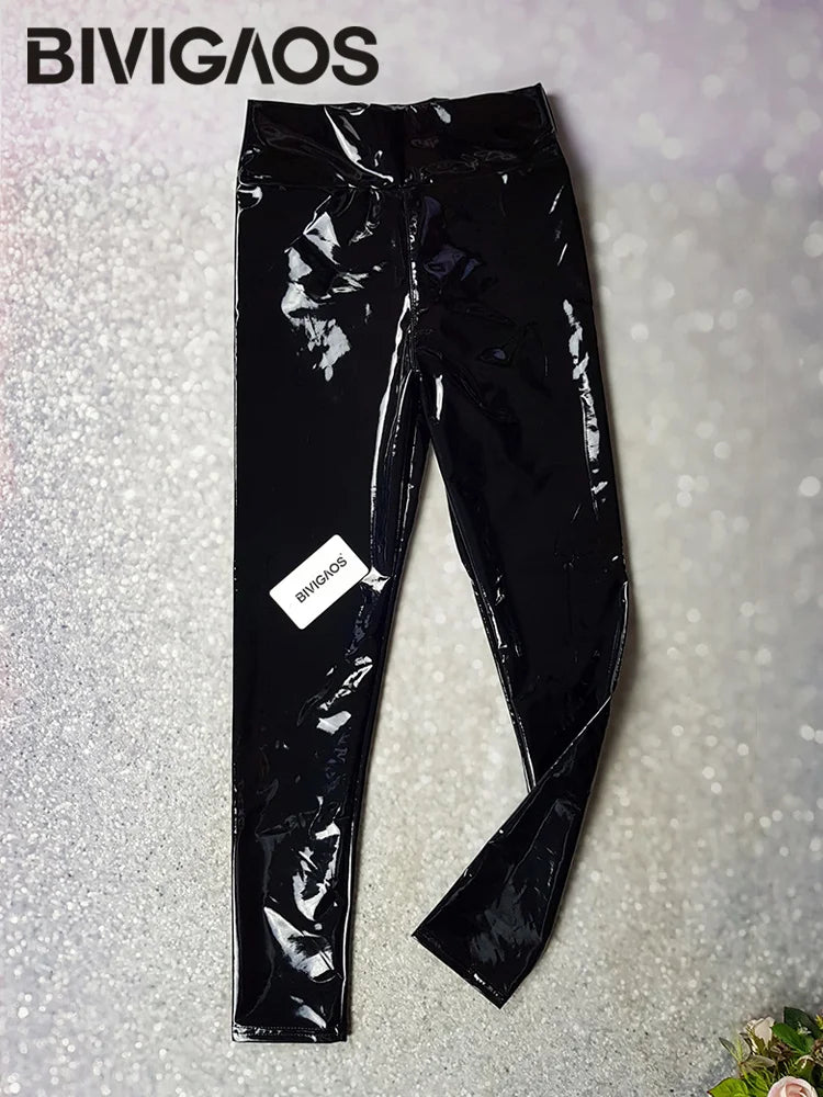 High-Waist Faux Leather Leggings - Stretch Sculpting Statement Fit
