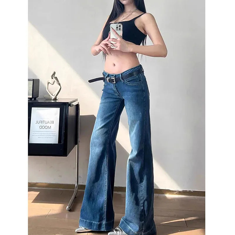Low-Waist Wide-Leg Jeans - Denim Streetwear