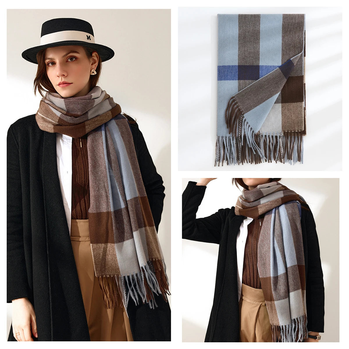 Luxury Plaid Cashmere-Feel Scarf - Oversized Shawl Wrap