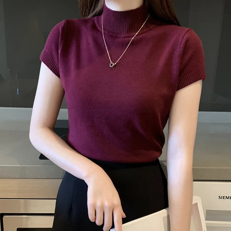 Half-High Neck Stretch Tee - Slim Fit Everyday Top
