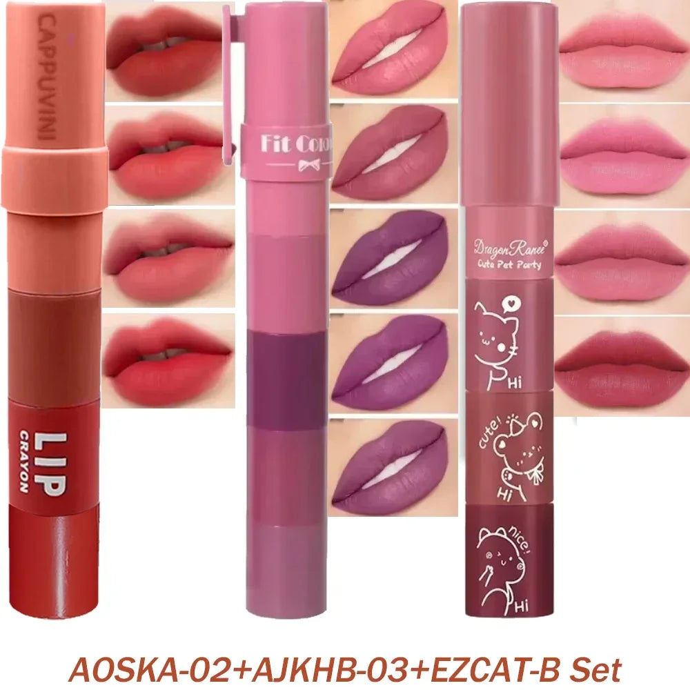 4-in-1 Matte Lipstick Crayon Kit - Waterproof Velvet Color