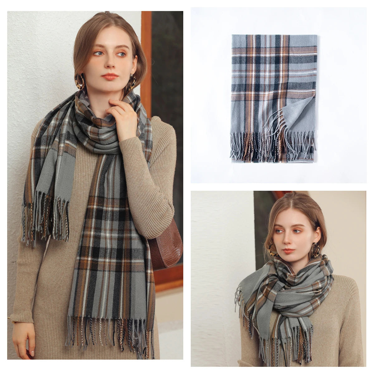 Luxury Plaid Cashmere-Feel Scarf - Oversized Shawl Wrap