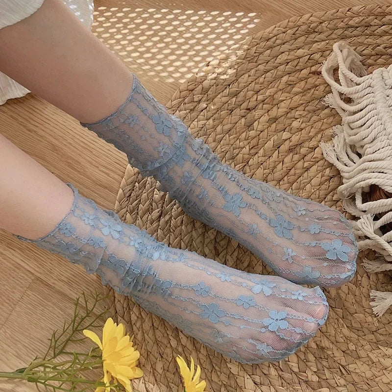 Transparent Floral Lace Socks - Breathable Mesh Dress Style