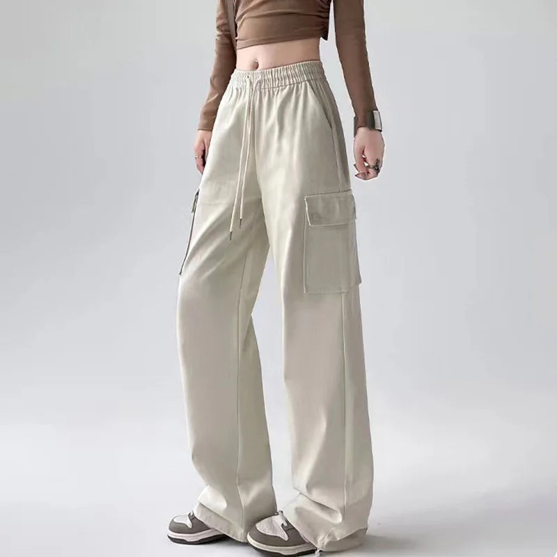 High-Waist Cargo Pants - Relaxed Utility Wide-Leg Trousers