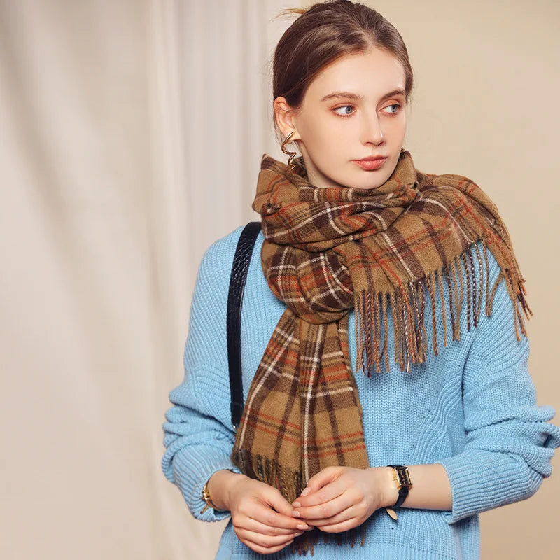 Luxury Plaid Cashmere-Feel Scarf - Oversized Shawl Wrap