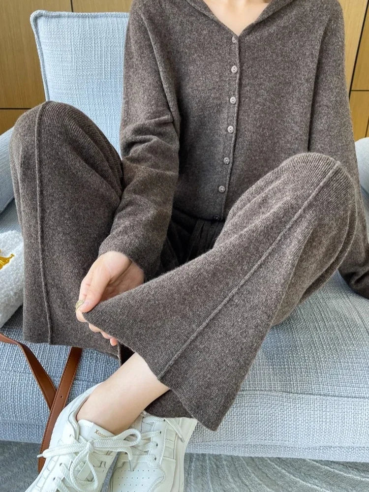Knitted Wide-Leg Pants - High-Waist Winter Comfort