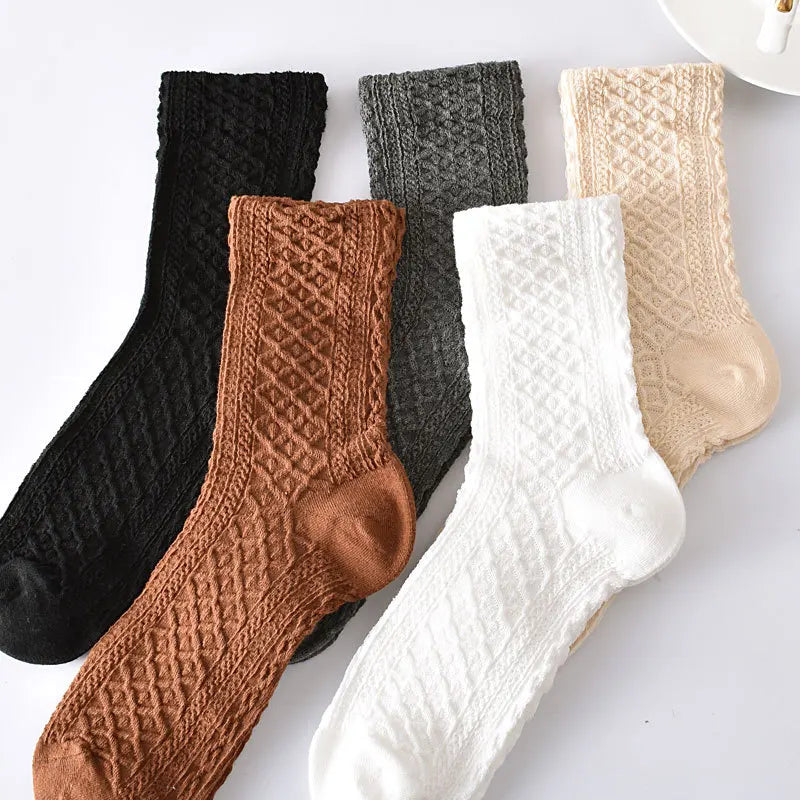 Retro Embroidered Flower Socks - 5 Pair Cozy Gift Set