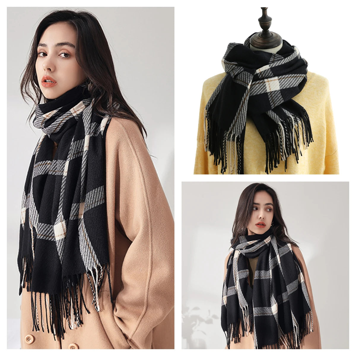 Luxury Plaid Cashmere-Feel Scarf - Oversized Shawl Wrap