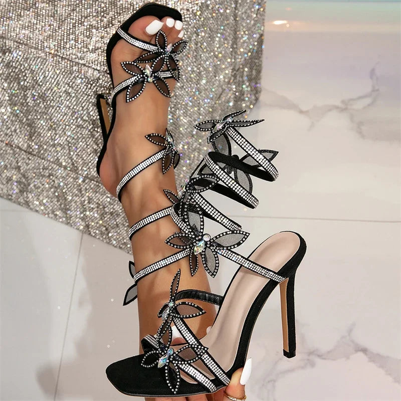 Luxury Butterfly Knot Stiletto Sandals - Crystal Peep Toe Heels