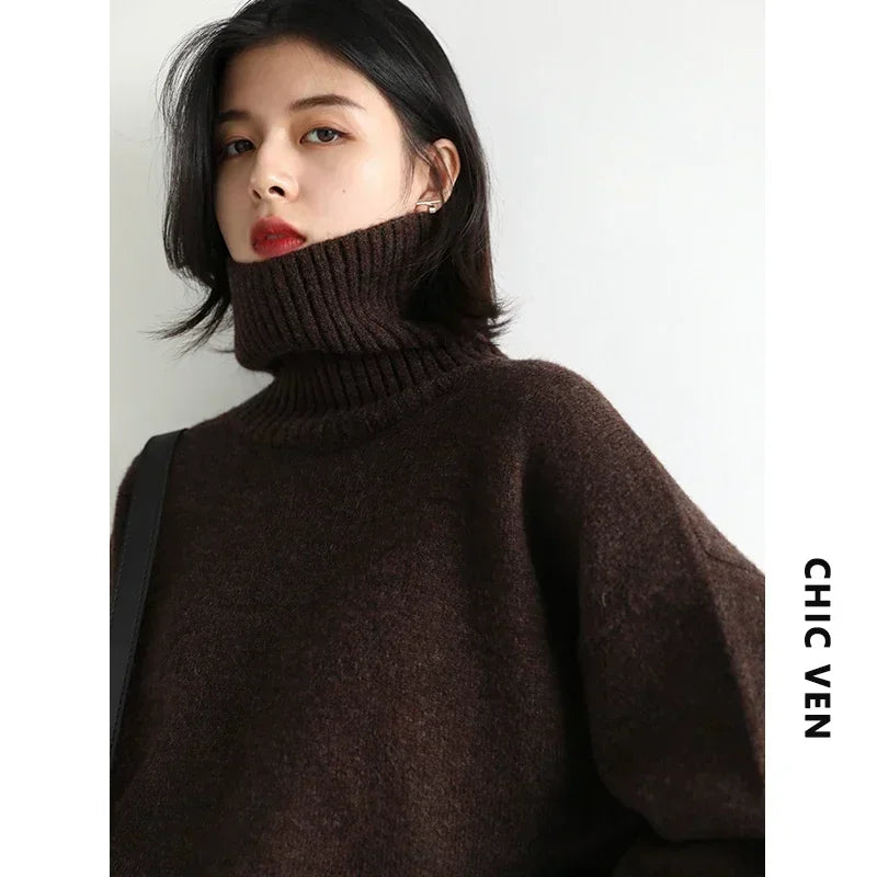 Premium Turtleneck Knit Sweater - Soft Loose-Fit Pullover