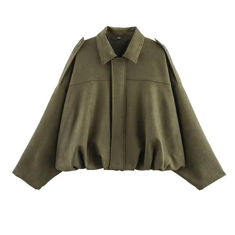 Suede-Texture Bomber Jacket - Relaxed Chic Outerwear