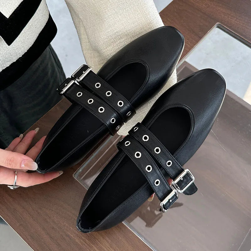 Premium Buckle Strap Ballet Flats - Round Toe Lolita Style