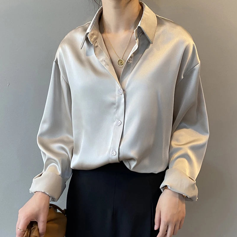 Vintage Button-Up Blouse - Loose Fit Long Sleeve Shirt